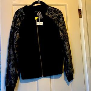 Zip up sparkler shoulder sweat jacket